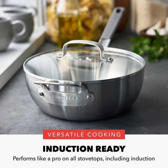 Bobby Flay - 3.5qt Stainless Steel Covered Chef's Pa Silver - Picture 5 of 8